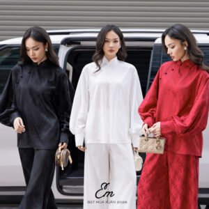 G.U - EM AN - SET PHÁP PHỤC LỤA GẤM CAO CẤP , TAY BỒNG, FỎM RỘNG RÃI THOẢI MÁI