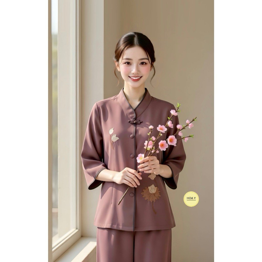 DL34 MÀU SÔ (Họa Y Pháp Phục) Đồ Lam Đi Chùa, Top Quần Áo Thời Trang Cho Phật Tử Nữ, đủ size