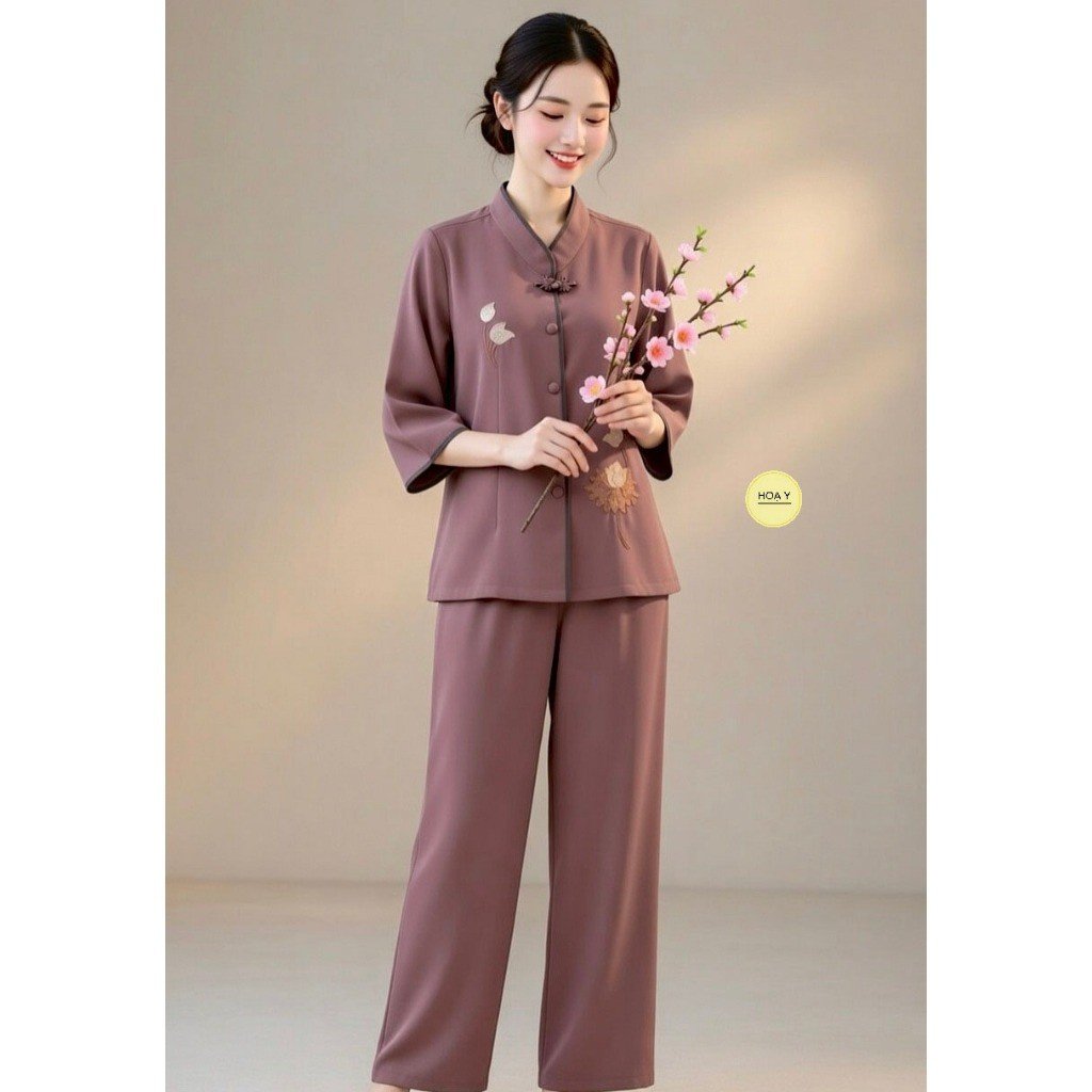 DL34 MÀU SÔ (Họa Y Pháp Phục) Đồ Lam Đi Chùa, Top Quần Áo Thời Trang Cho Phật Tử Nữ, đủ size