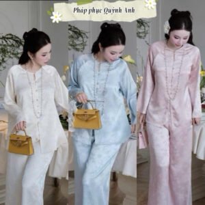Pháp phục Quỳnh Anh QA81 lụa gấm 2 da hoa tiết quạt sang -xinh