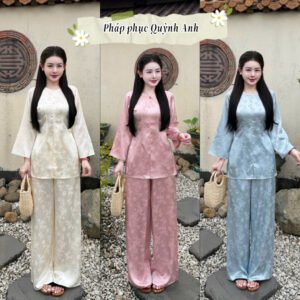 Pháp phục Quỳnh Anh QA899 bà ba chiết eo đính ngọc lụa gấm tô châu cao cấp