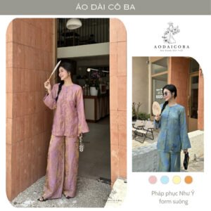 Pháp phục,đồ lam NHƯ Ý gấm tằm form suông dáng bà ba, sang trọng đi lễ chùa, đi chơi - Áo dài Cô Ba