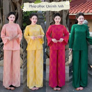 Pháp phục Quỳnh Anh A666- bà ba tằm ánh kim hoạ tiết thọ sang trọng