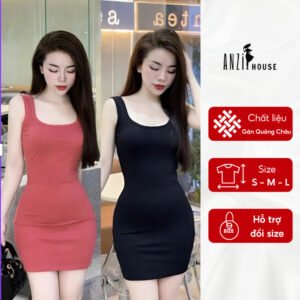 Đầm body dáng ngắn, Váy Body vải thun gân Quảng Châu co giãn mát mẻ đi tiệc đi biển mùa Hè ANZi House AZH8