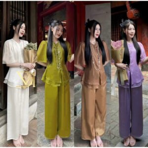 N18 - Sét Pháp Phục Tay Lỡ - Chất Áo Voan 2 Lớp Nút Ngọc Trai - Quần Lụa Satin Lưng Thun - MÀU QUẦN ĐẬM HƠN ÁO