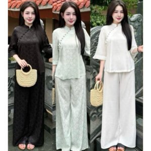 Pháp phục đi chùa Quỳnh Anh QA115- Lụa gấm hoa cúc tô châu tinh tế