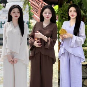 𝐕𝐚̂𝐧 𝐌𝐚𝐢 - Bộ Pháp Phục Xô Đũi Vạt Chéo Cổ Tim Phối Nút