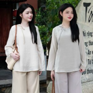 𝐍𝐆𝐎̣𝐂 𝐃𝐈𝐄̣̂𝐏 - Bộ Pháp Phục Xô Linen Phối Quần Lụa Trượt Kết Nơ
