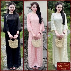 Pháp Phục Lễ Chùa, Mã Tay Xếp Ly Kèm Charm Ngọc, Chất Liêu Lụa Gấm 2 Da (PP115)