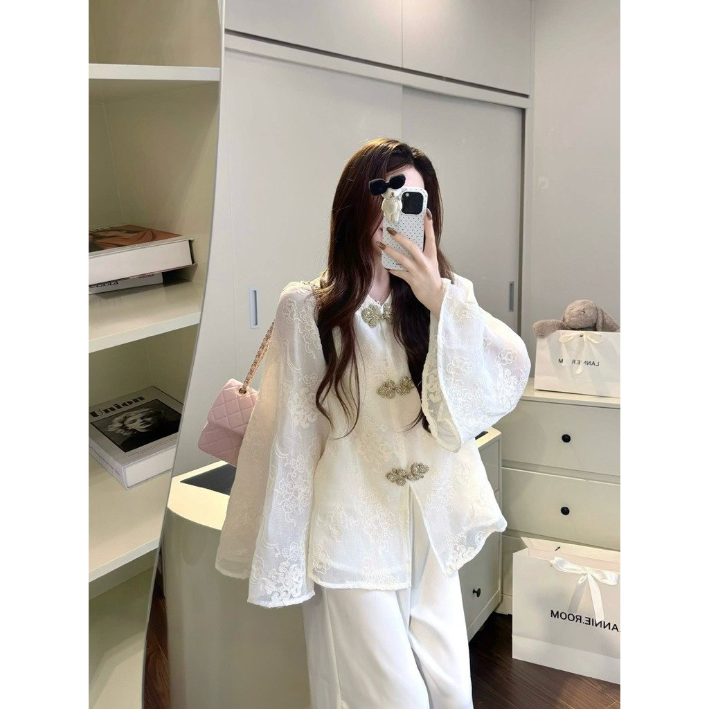 Set Bộ Pháp Phục Đi Chùa Cổ Tròn Mix Quần Lụa Tô Châu Cao Cấp