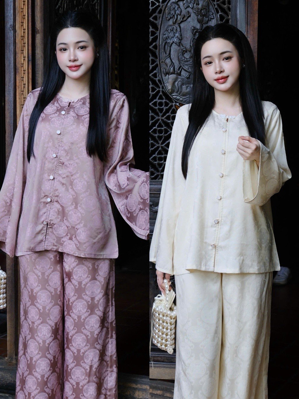 𝐌𝐈𝐍𝐇 𝐍𝐆𝐔𝐘𝐄̣̂𝐓 - Bộ Pháp Phục Gấm Thọ Dơi, Bộ Lam Đi Chùa Suông Rộng