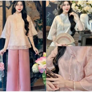 ĐỒ LAM Đi CHÙA BỘ LỄ NỮ MẪU TƠ HOA 3D CỔ TÀU 3 CÚC NGỌC CHÉO VAI NƠ DÂY SIÊU XINH