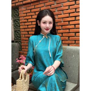 Pháp Phục Đi Chùa Tằm Dệt Ánh Nhũ, Khuy Chuông Chéo