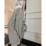 Quần Ống Rộng Nữ Chất Đũi Thô Nhăn Họa Tiết Kẻ Sọc – Thoải Mái Đẹp quần ống suông nữ