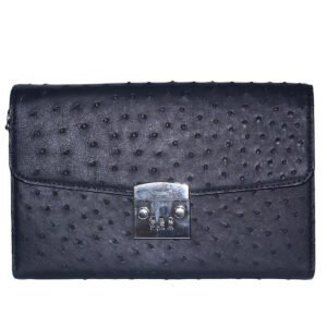 Túi cầm tay nữ Huy Hoàng da đà điểu màu đen HP6451 | clutch nữ cao cấp, túi dự tiệc sang trọng
