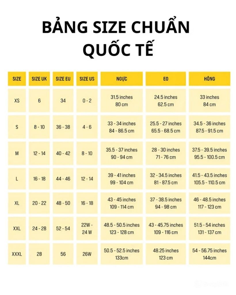 Size quần áo quốc tế