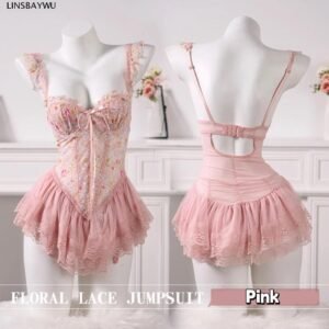 Váy ngủ không tay ren ngọt ngào có dây buộc và miếng đệm ngực - Thoải mái ở nhà