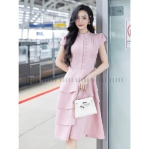 [PRE] Đầm hồng ngắn tay NGADO, Đầm thiết kế, váy thiết kế