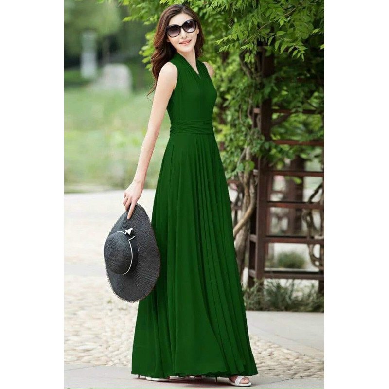ĐẦM XOÈ DÀI CỔ CHOÀNG, ĐẦM MAXI ĐI BIỂN CHẤT CHIFFON MỀM MÁT SIZE S M L XL 2XL 3XL