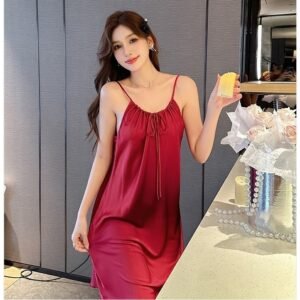 Váy ngủ LALAVA 2 dây chất liệu lụa satin đủ size LALAVAMD96