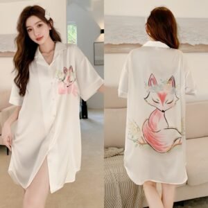 Đầm Ngủ Sơ Mi Dài Tay LALAVA chất liệu lụa satin LALAVASM16