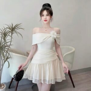 Đầm dự tiệc trễ vai dáng xòe kèm bông cài Miian Dress