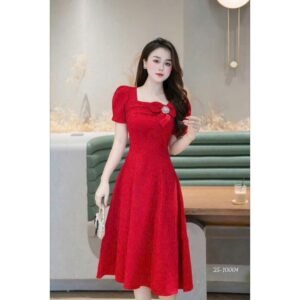 ĐẦM Dự Tiệc Dáng Xòe Kết HOA NƠ TO 3 CÁNH Kèm Phụ Kiện Sang Chảnh