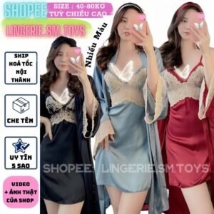 QR1094 CÓ BIGSIZE (VIDEO ẢNH THẬT) ĐẦM Váy Ngủ + Choàng Cao Cấp Quyến Rũ - Vải Satin Phối Ren Mềm Mại NHIỀU MÀU