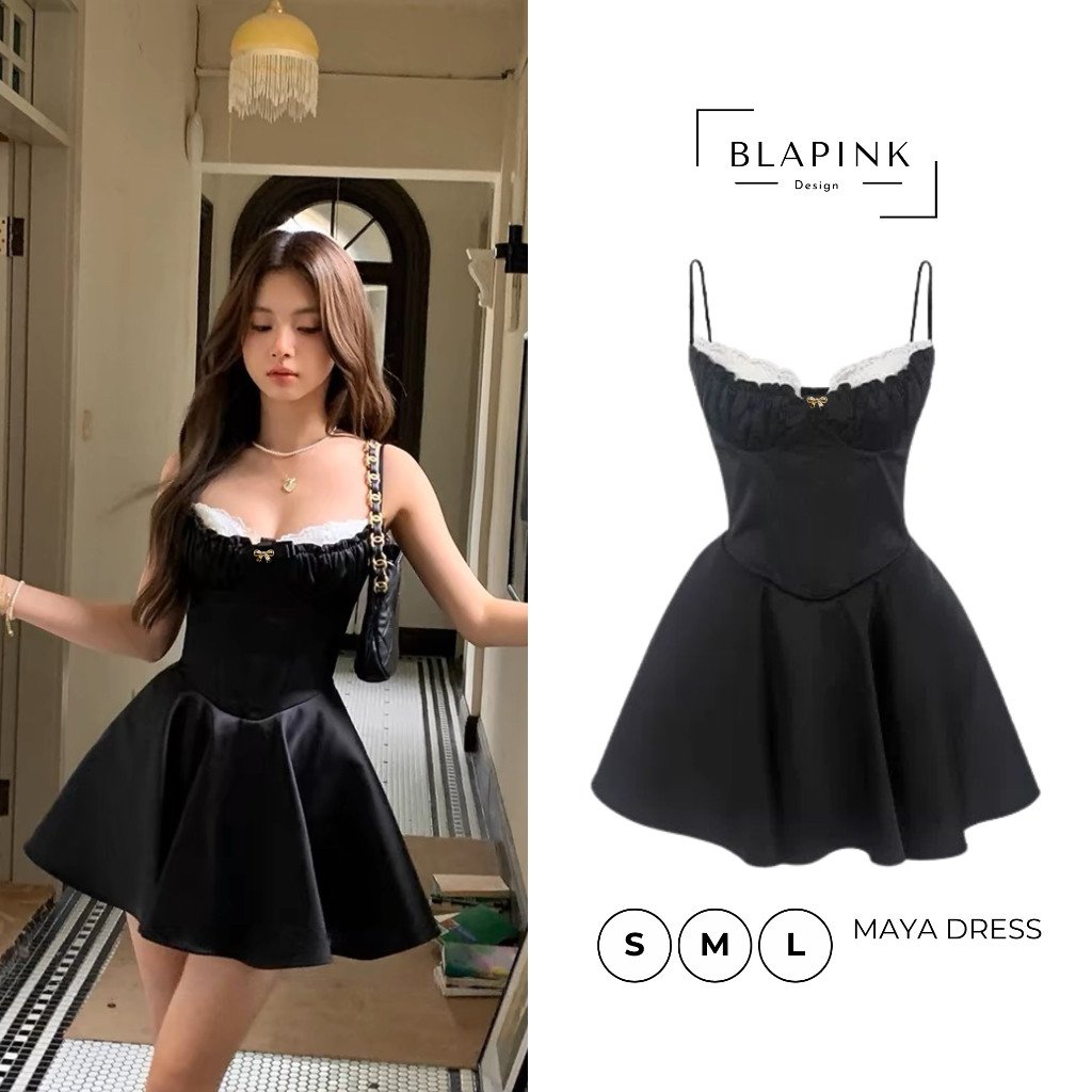 Váy Dự Tiệc Thiết Kế Hai Dây Tafta Phi Phối Ren - Maya Dress