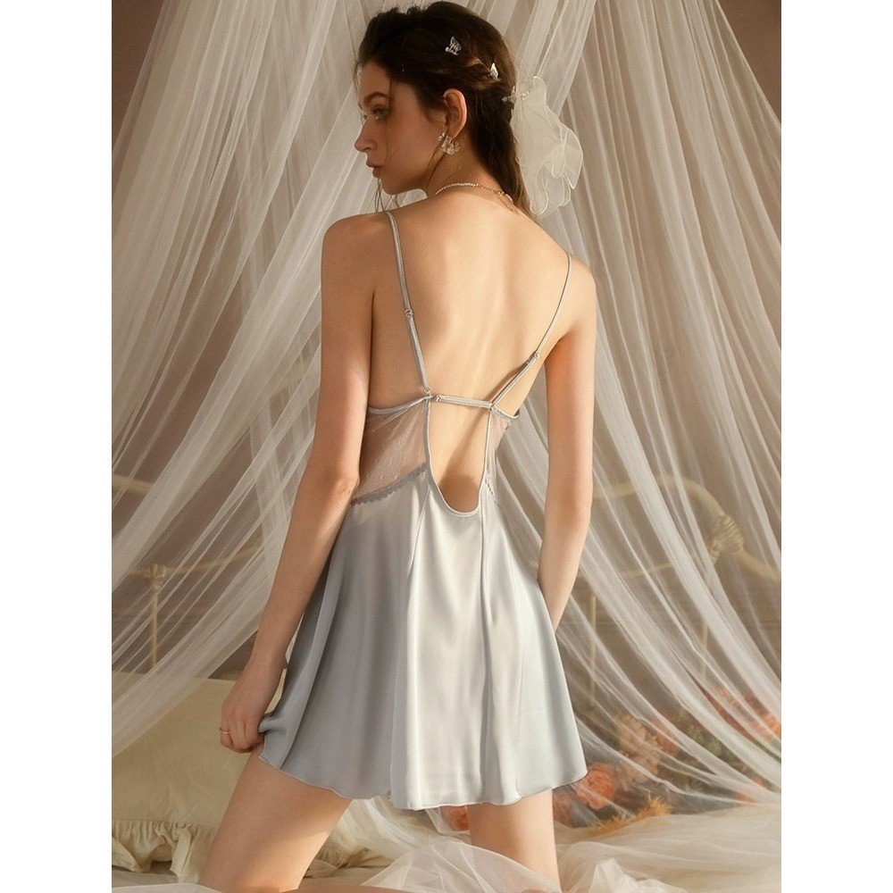 Váy ngủ lụa dây mảnh SOOYA phối ren quyến rũ tối giản mềm mại nâng niu làn da N110