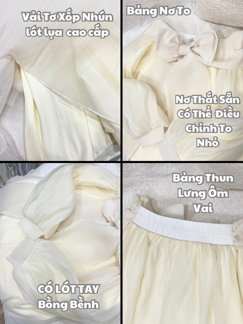 Váy Babydoll Trễ Vai Thắt Nơ To Tay Bồng Xoè - Manyu Dress