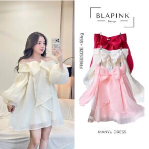 Váy Babydoll Trễ Vai Thắt Nơ To Tay Bồng Xoè - Manyu Dress