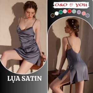 Đầm ngủ 2 dây lụa bóng Satin cao cấp A25588 O&O váy ngủ lụa 2 dây cổ đổ, dáng chữ A, xẻ tà 1 bên