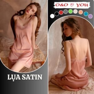 (CHE TÊN_ HOẢ TỐC) Đầm váy ngủ hai dây lụa Satin, màu sắc trơn một màu, liền thân A16988 O&O