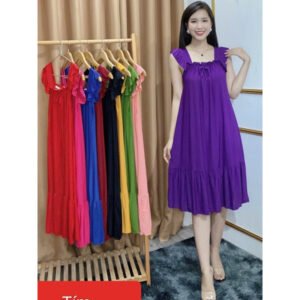 Đầm ngủ thun lạnh tay cánh tiên đuôi bèo xinh xắn