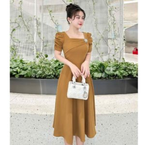 [NEW] Đầm Nữ Dáng Xòe Cổ Vuông Đính Đá THỜI TRANG CAO CẤP