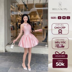 [DEAL MỞ BÁN] Váy Cổ Yếm Đính Đá Cao Cấp BELLA - Đầm Tiểu Thư Hạ Eo Tôn Dáng Sang Chảnh