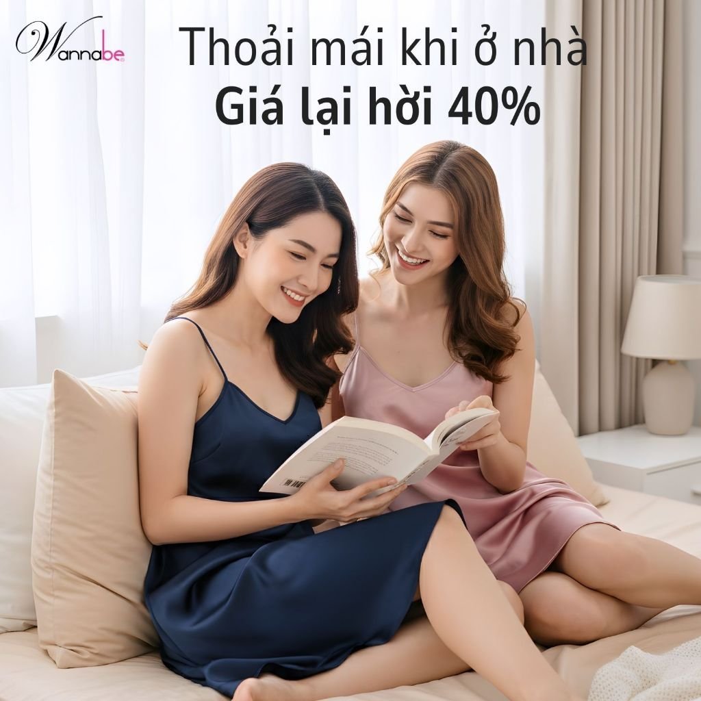 Váy Ngủ Lụa Satin 2 Dây Tối Giản Thanh Lịch Dáng Suông WANNABE thoải mái mát mẻ cả ngày