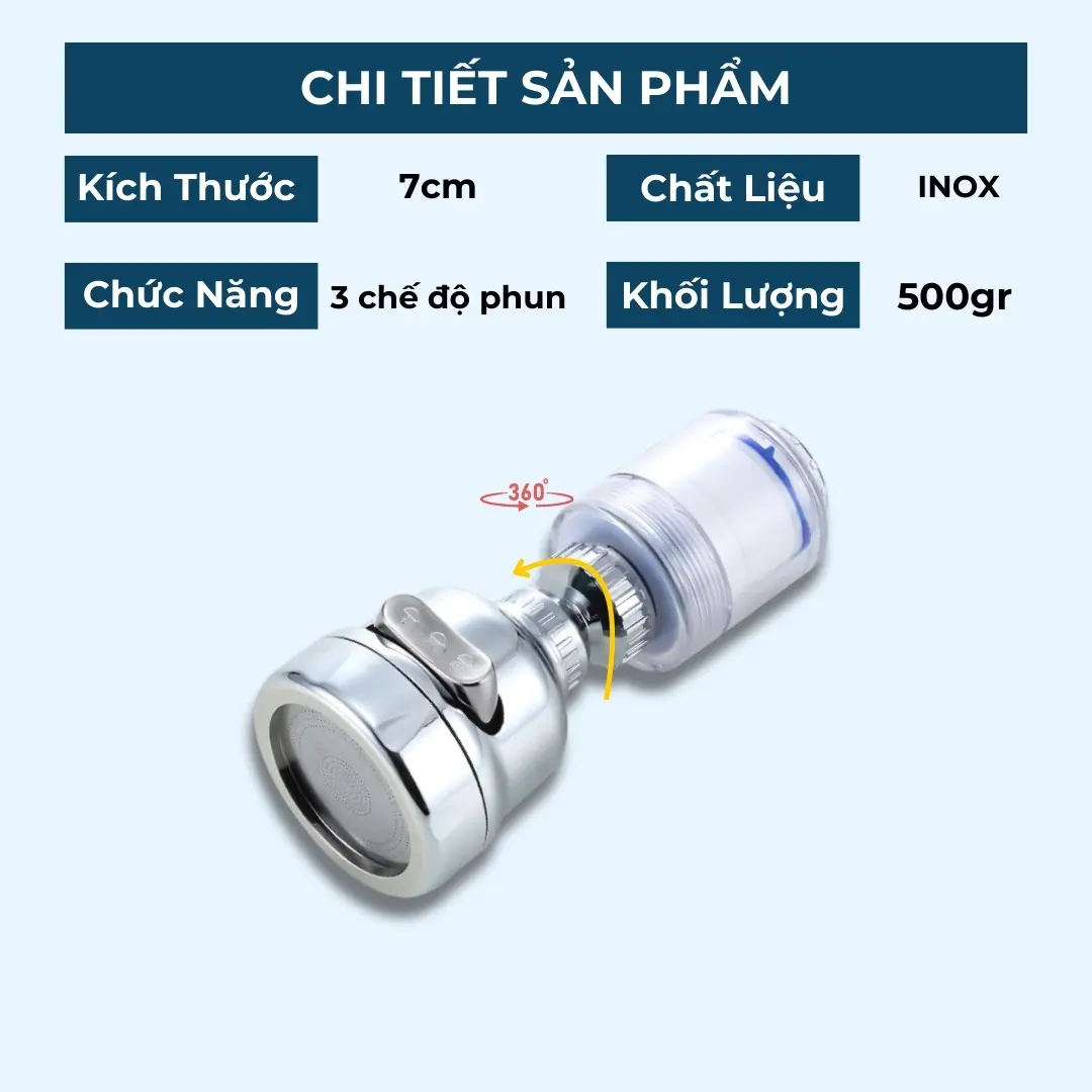 Đầu vòi lọc nước đa năng kèm lõi lọc canxi sunfit, thích nghi hầu hết các loại vòi