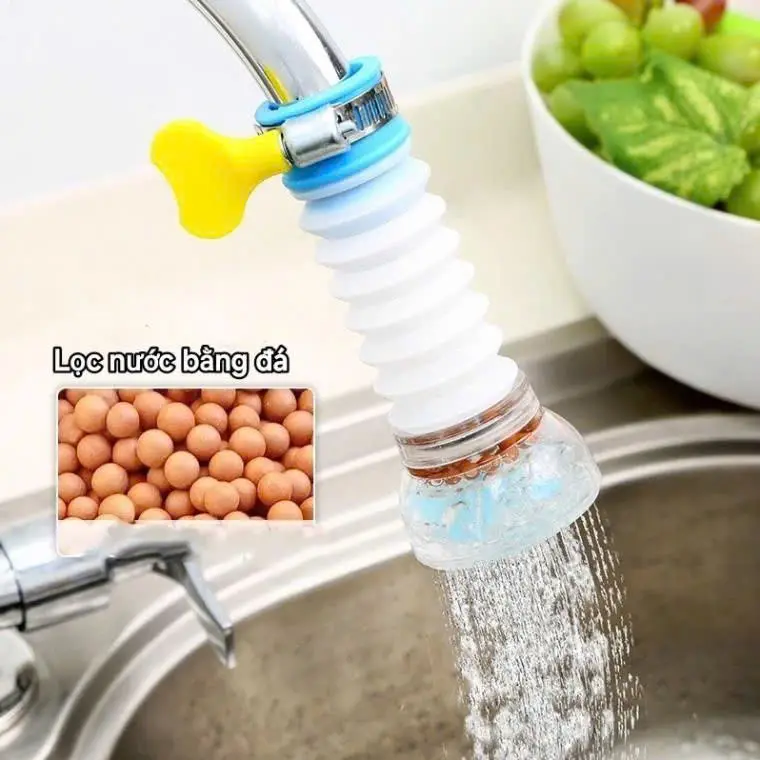 Combo 6 Đầu Vòi lọc nước rửa bát xoay 360 Có thể kéo dài Chống bắn nước, Lọc cặn Bẩn