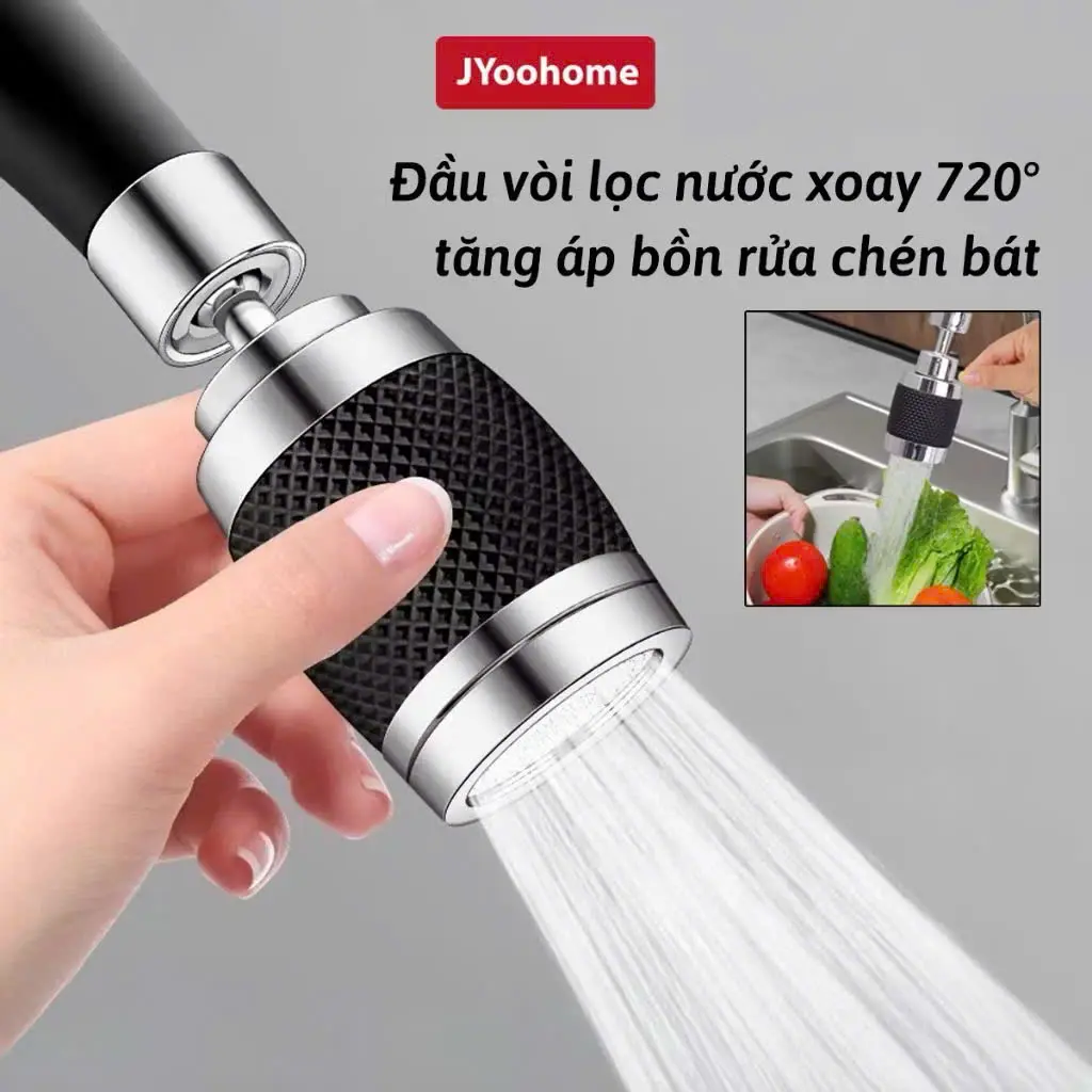 Đầu Vòi Rửa Bát Tăng Áp 3 Chế Độ Phun Nước Xoay 360 màu đen Vòi Tăng Áp Gắn Bồn Rửa Chén Tiện Lợi