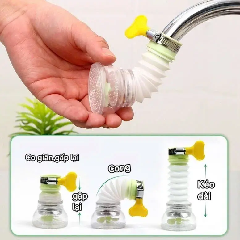 Combo 6 Đầu Vòi lọc nước rửa bát xoay 360 Có thể kéo dài Chống bắn nước, Lọc cặn Bẩn