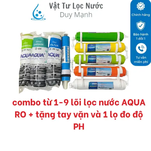 COMBO từ 1 - 9 chính hãng AQUA lắp được cho tất cả máy lọc nước RO bao gồm lõi 123, 4 RO ,56789 tạo khoáng tặng kèm 1 tay vặn tháo lắp + 1 lọ đo độ PH máy lọc máy lọc máy lọc uống trực tiếp