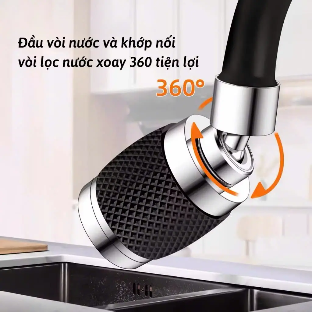Đầu Vòi Rửa Bát Tăng Áp 3 Chế Độ Phun Nước Xoay 360 màu đen Vòi Tăng Áp Gắn Bồn Rửa Chén Tiện Lợi