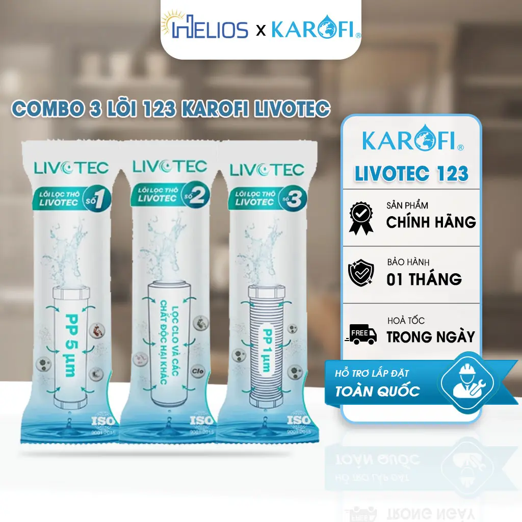 Bộ Lõi Lọc Thô KAROFI Smax Duo và Livotec Số 1-2-3 cho máy lọc cốc lọc 10inch - Chính Hãng