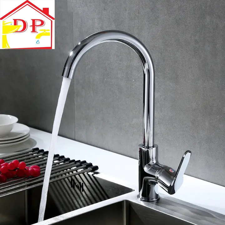 Vòi nước rửa bát, rửa chén nóng lạnh hợp kim đồng mạ crom bóng 5 lớp tặng kèm đôi dây cấp nước inox - Hàng GIORMANI bảo hành 24 tháng