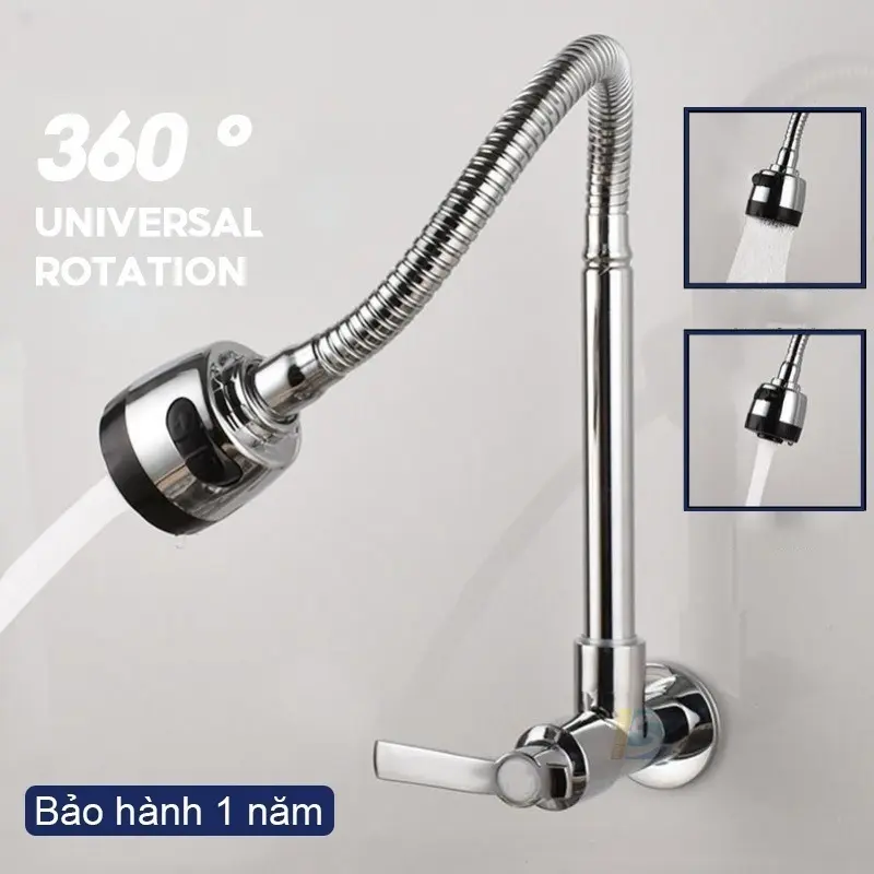 vòi nước bồn vòi rửa bát abs rửa1chén Vòi nước gắn tường Ống nước chống rò rỉ mềm 360 độ Vòi nước có bộ lọc phi20mm