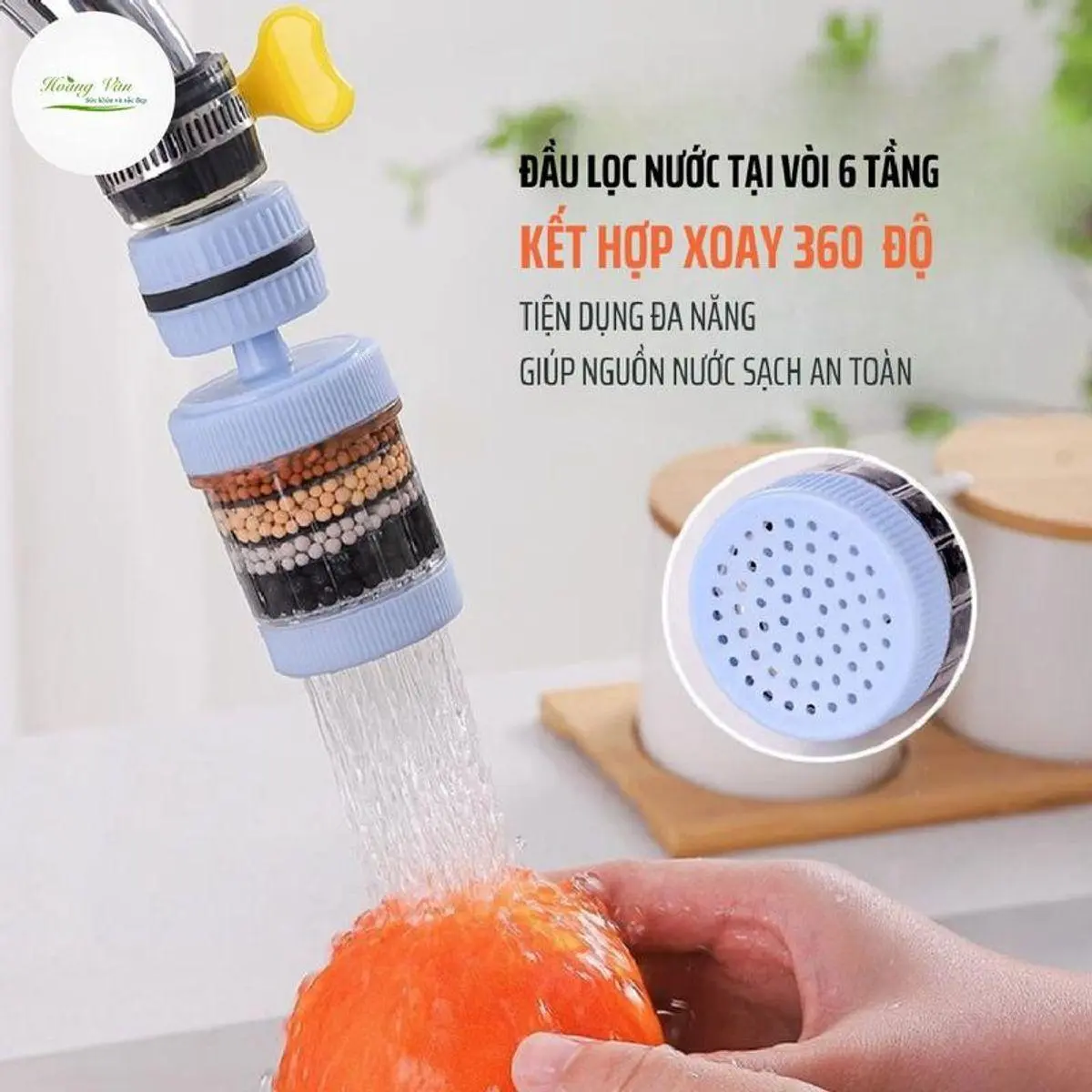 ( Loại xịn) Bộ 02 đầu lọc nước tại vòi loại lớn 6 tầng xoay 360 chịu nhiệt đến 60 độ C - hỗ trợ lọc cặn bẩn.