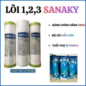 Bộ 3 lõi lọc nước Sanaky 1,2,3 chính hãng thay thế cho máy lọc nước RO
