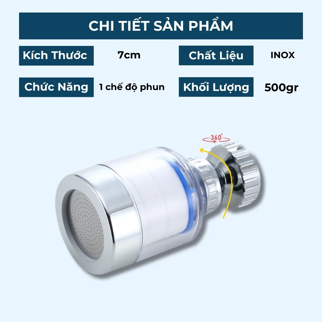 Đầu vòi lọc nước đa năng kèm lõi lọc canxi sunfit, thích nghi hầu hết các loại vòi